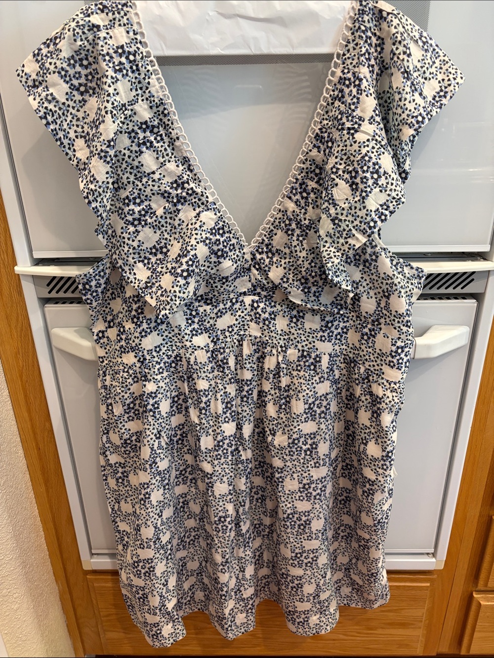 Anthropologie Cream and Navy Floral Midi Dress